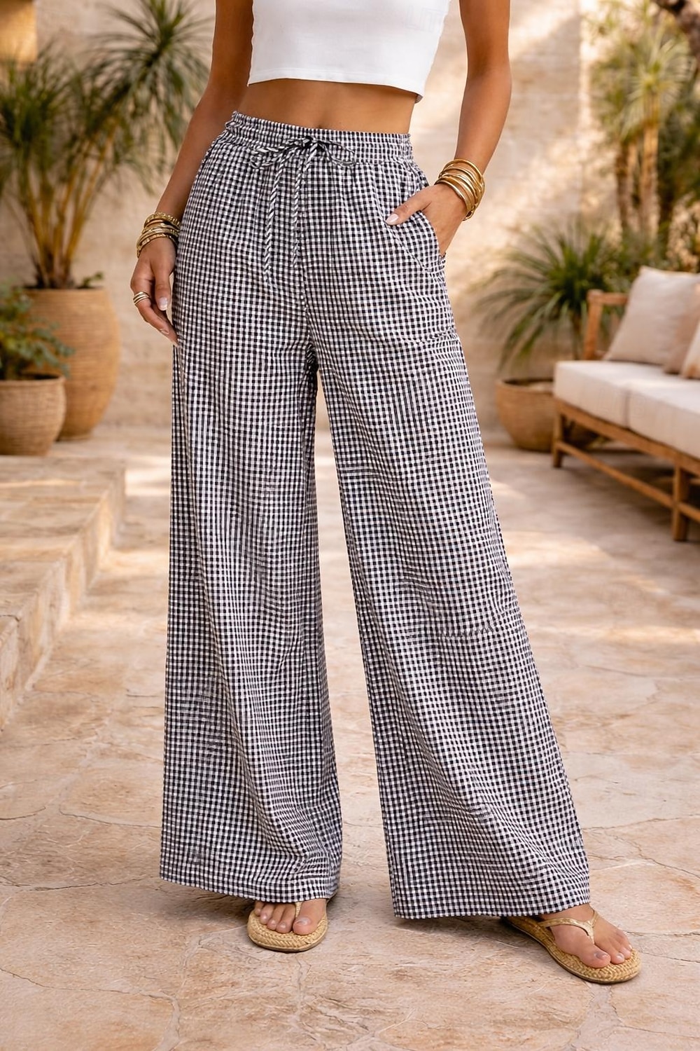 Mujer Perneras anchas Chinos Pantalones de verano Vacaciones Básico Longitud total Media cintura Comodidad Rígido Diario Negro Rojo Azul Café Verano Primavera 2026 - $37.99 –P3