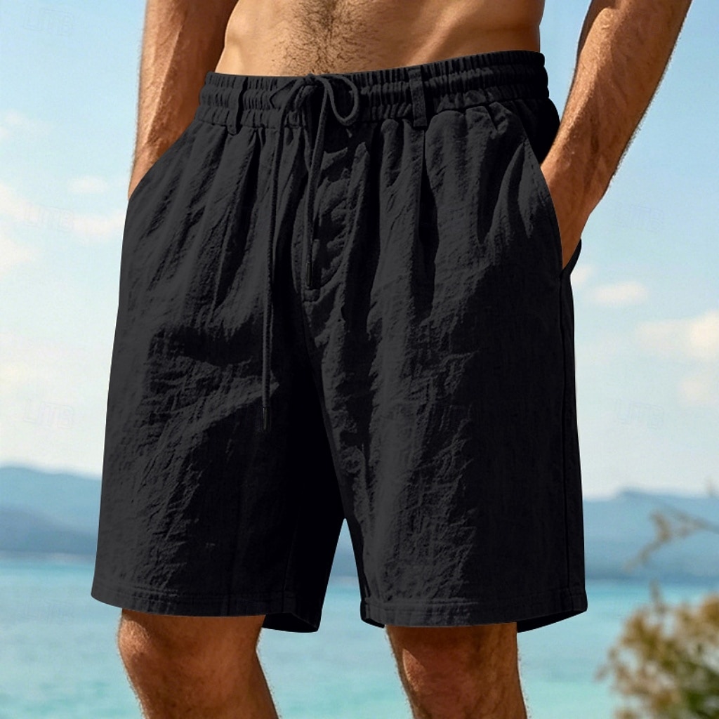 Homme Shorts Shorts en Lin Shorts d'été Shorts de plage Cordon de serrage Taille Élastique Uni Confort Respirant Longueur Genou Quotidien Extérieur Fête Vacances Mode Noir Blanche Non Elastique de 2026 ? $24.99 –P9