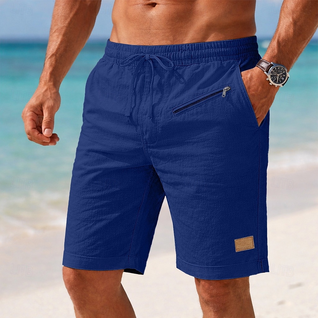 Men's Shorts Linen Shorts Summer Shorts Beach Shorts Drawstring Elastic Waist Zipper Pocket Plain Solid Comfort Soft Short Daily Beach Fashion Chic & Modern Blue Black Stretchy 2026 - $26.99 –P6
