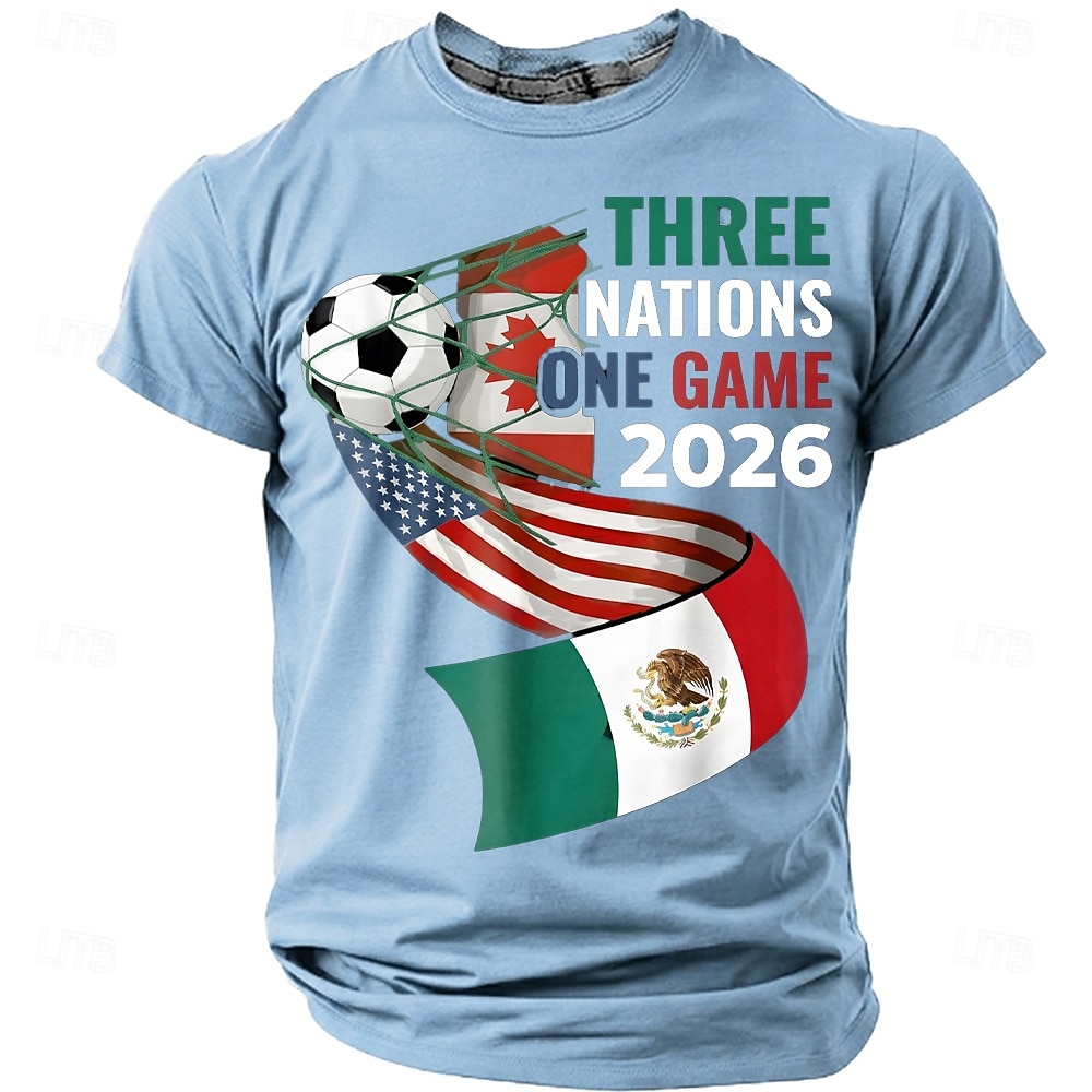 Coppa di calcio 2026, tre nazioni, partita unica 2026, USA, Canada, Messico, pallone da calcio, porta, rete, Nord America, torneo di calcio, maglietta sportiva per tifosi, grafica, vestibilità del 2026 a $19.99 –P8