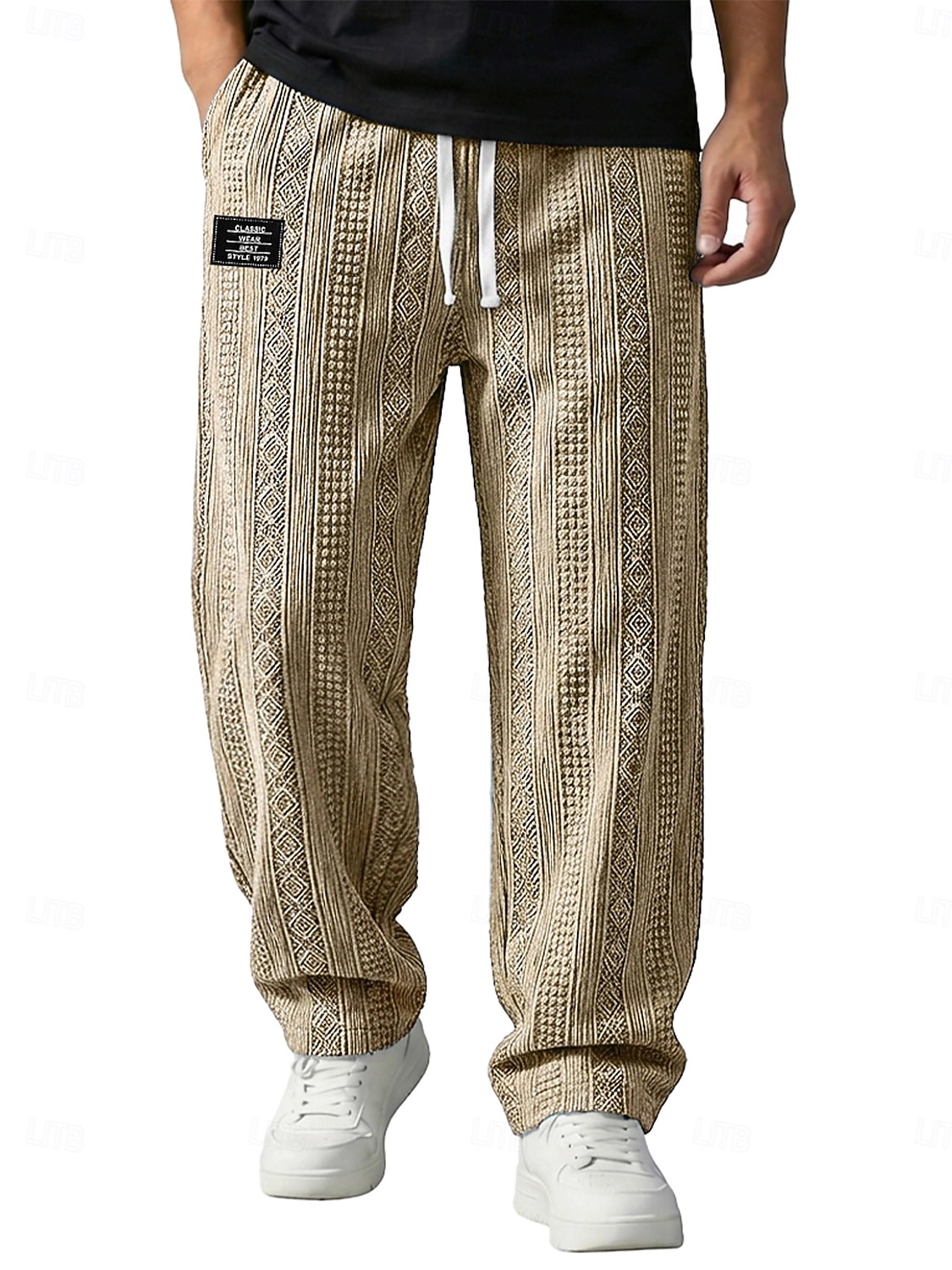 Herr Långbyxor Casual byxor Säckiga byxor Texturerade byxor Jacquard Snörning Rakt ben Slät Komfort Fullängd Ledigt Dagligen Utomhus Semester Mode Blå Svart Microelastisk 2026 - $28.99 –P9