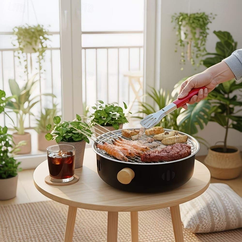 4-delt kullgrillsett i rustfritt stål, bærbar sammenleggbar kullgrill, multifunksjonell innendørs utendørs kjøttstekehylle, essensielt grillverktøy for familiesammenkomster, uunnværlig 2026 - $21.99 –P6