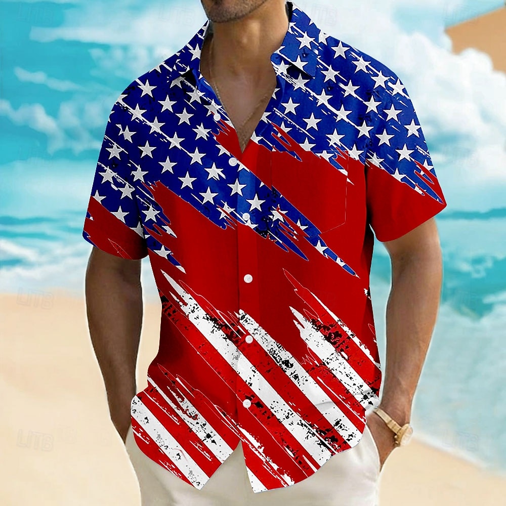 Men's 4th of July U.S. 250th Anniversary American Flag Shirt Summer Shirt Button Up Shirt Short Sleeve Patriotic Outdoor Holiday Summer Spring Turndown 3D Print Front One Pocket Linen Like Shirt Blue 2026 - $25.99 –P2