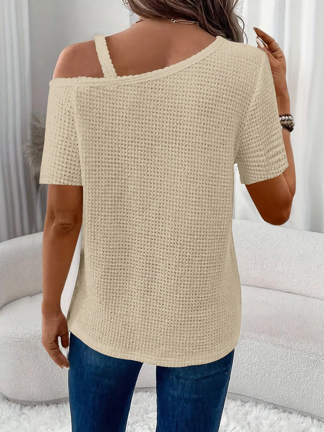 Γυναικεία Μπλουζάκι Μπλουζάκι μπλουζάκι Κουρελού Σκέτο Μοντέρνα Στυλάτο Κλασσικό Κοντομάνικο Ασύμμετρος λαιμός Κανονικά μπλουζάκια Καθημερινά Εξόδου Σαββατοκύριακο 2026 - $24.99 –P8