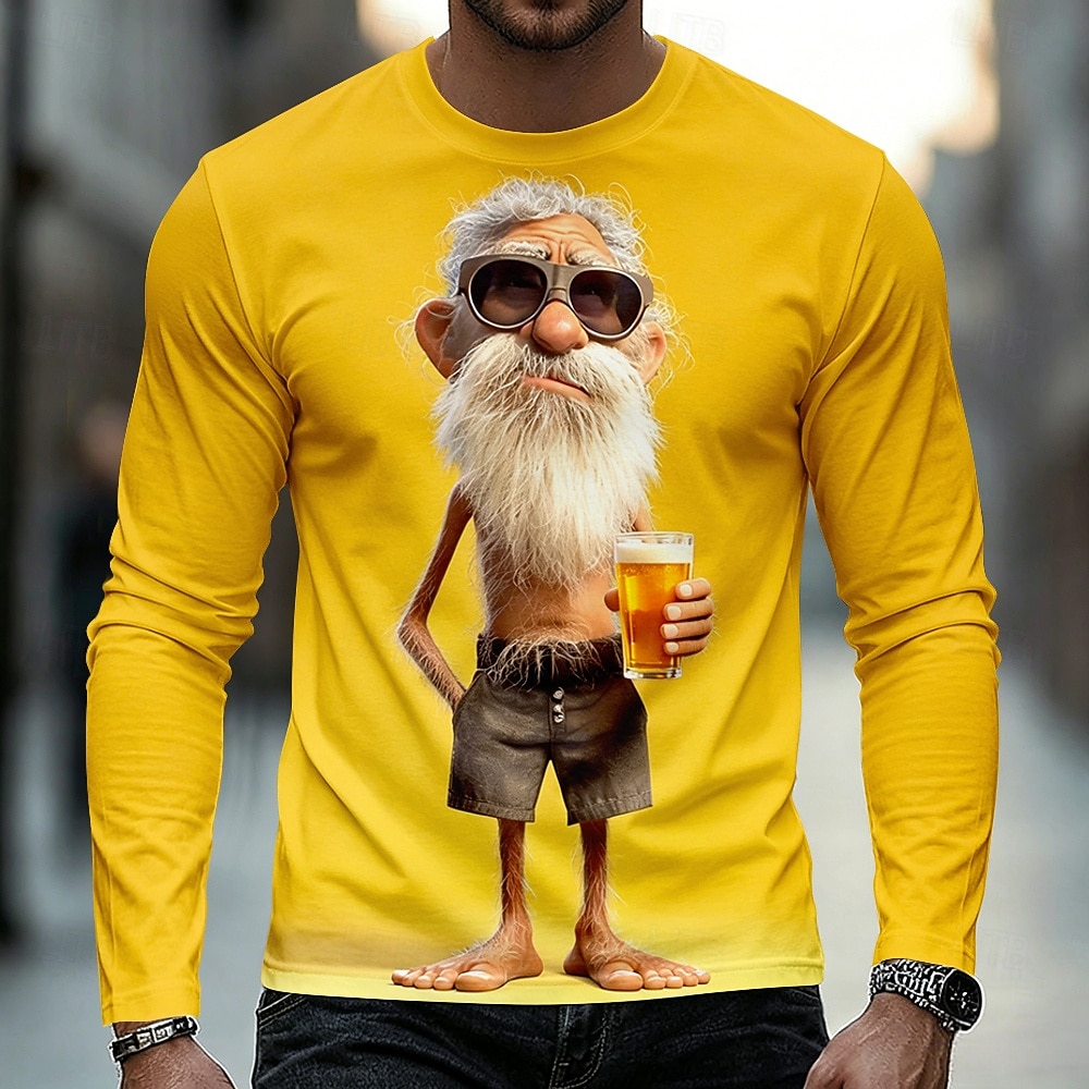 Herre Gammel mann T skjorte Langermet T skjorte 3D-utskrift Crew-hals Skjorte Fritid Morsom Daglig Feriereise Gate Blå Gul Lilla Sommer Vår Høst Klær S M L XL 2XL 3XL 2026 - $19.99 –P3