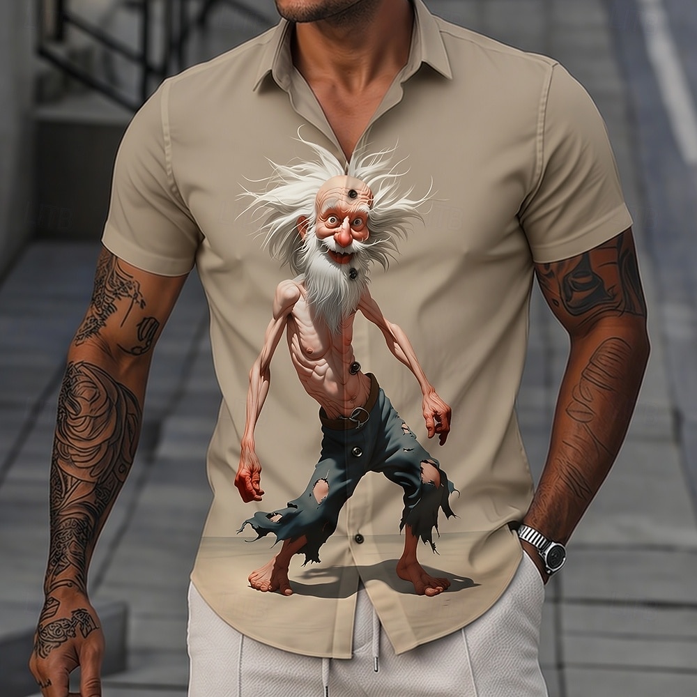 Men's Funny Cartoon Character Old Man Shirt Summer Shirt Button Up Shirt Short Sleeve Vintage Retro Daily Outdoor Vacation Summer Spring Turndown 3D Print Collared Shirts Blue Black Khaki 2026 - $25.99 –P2