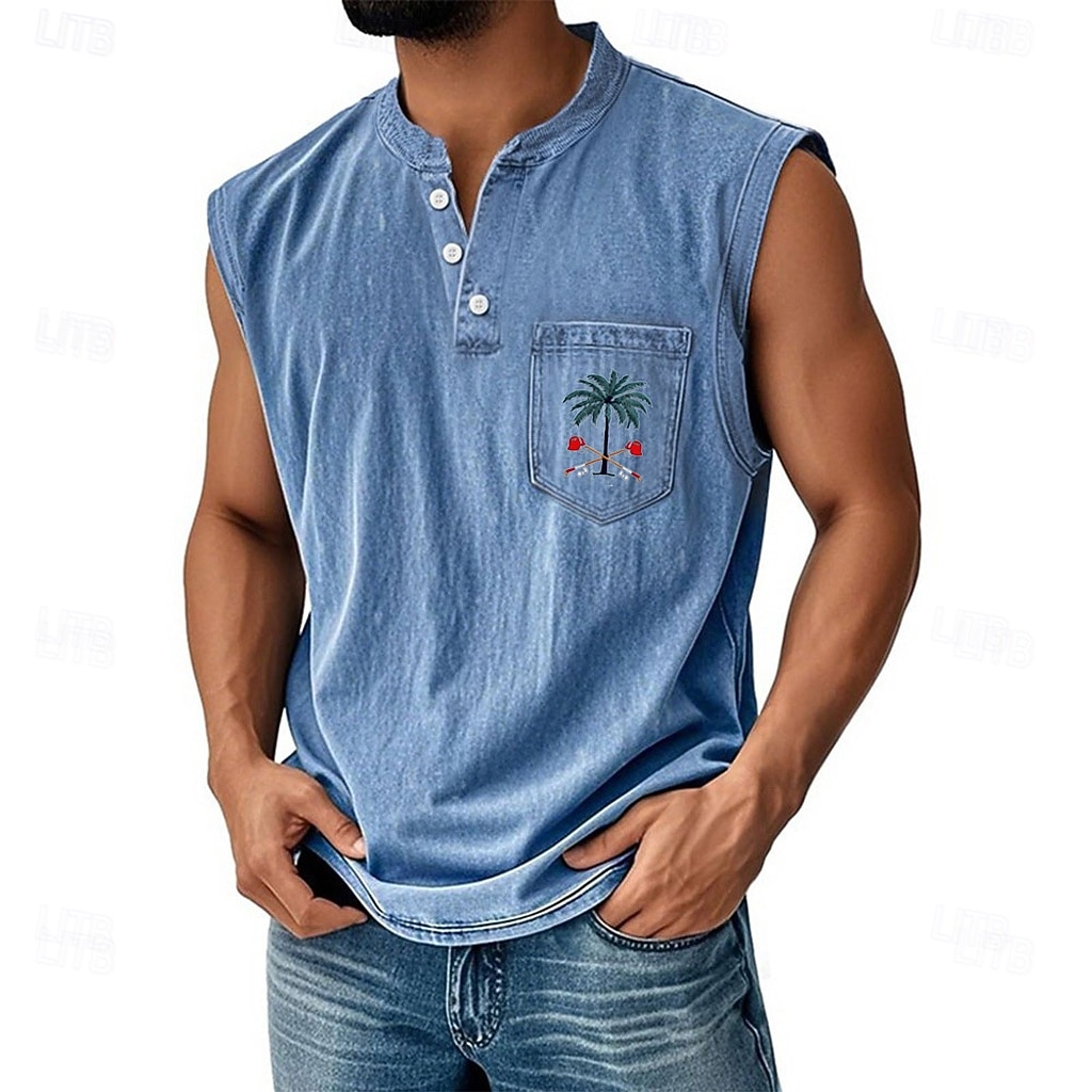 Per uomo Camicia 100% cotone lavaggio acido Maglietta senza maniche Senza Maniche Henley Estate Noce di cocco Casual Tinto in capo Sbiadito Lavaggio vintage Casuale Quotidiano Abbigliamento casual del 2026 a $35.99 –P5