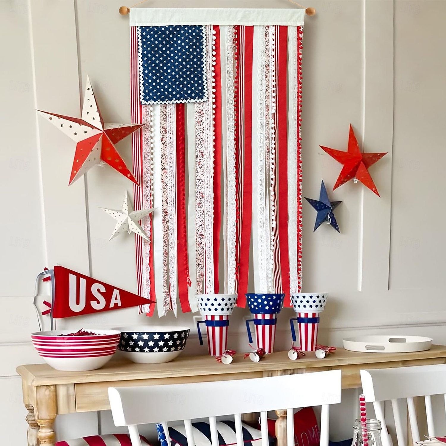 4th of July Decorations - Patriotic Memorial Day Decor - 4 x 2.3 Ft Rag American Flag Banner for Home Party Supplies - Fourth of July Deals Independence Day Accessories for Indoor Outdoor Decoration 2026 - $31.99 –P4