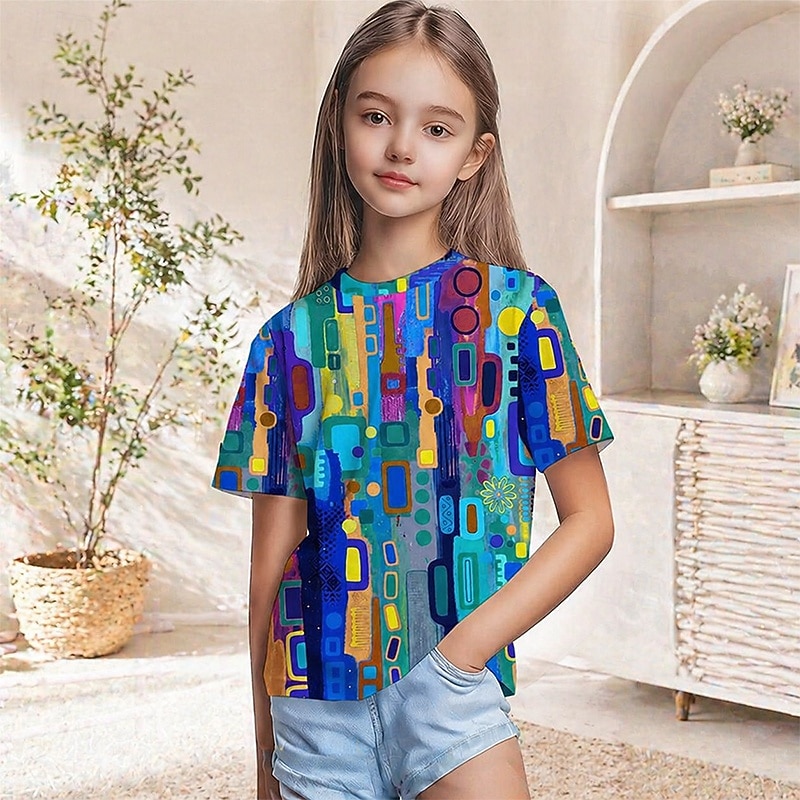 Fille 3D Graphique Géométrique T-shirt Manche Courte Impression 3D Été Printemps Sports Mode Streetwear Enfants 5-12 ans Col Rond Occasionnel Quotidien Extérieur Coupe régulière de 2026 ? $13.49 –P5