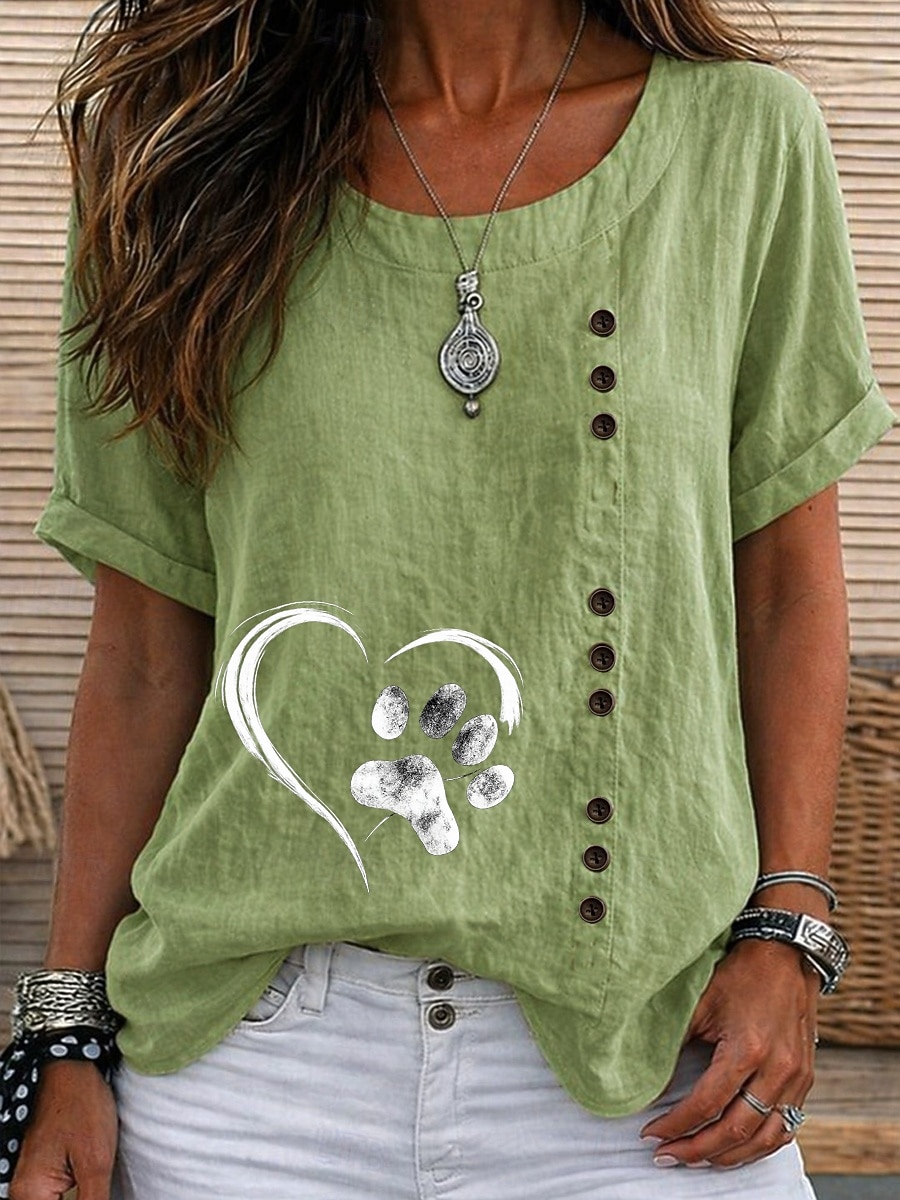 Women's Blouse Buttons Graphic Geometric Elegant Vintage Daily Short Sleeve Crew Neck Regular Tops Casual Daily Holiday Blue Pink Army Green Brown Green Summer Spring 2026 - $24.99 –P1