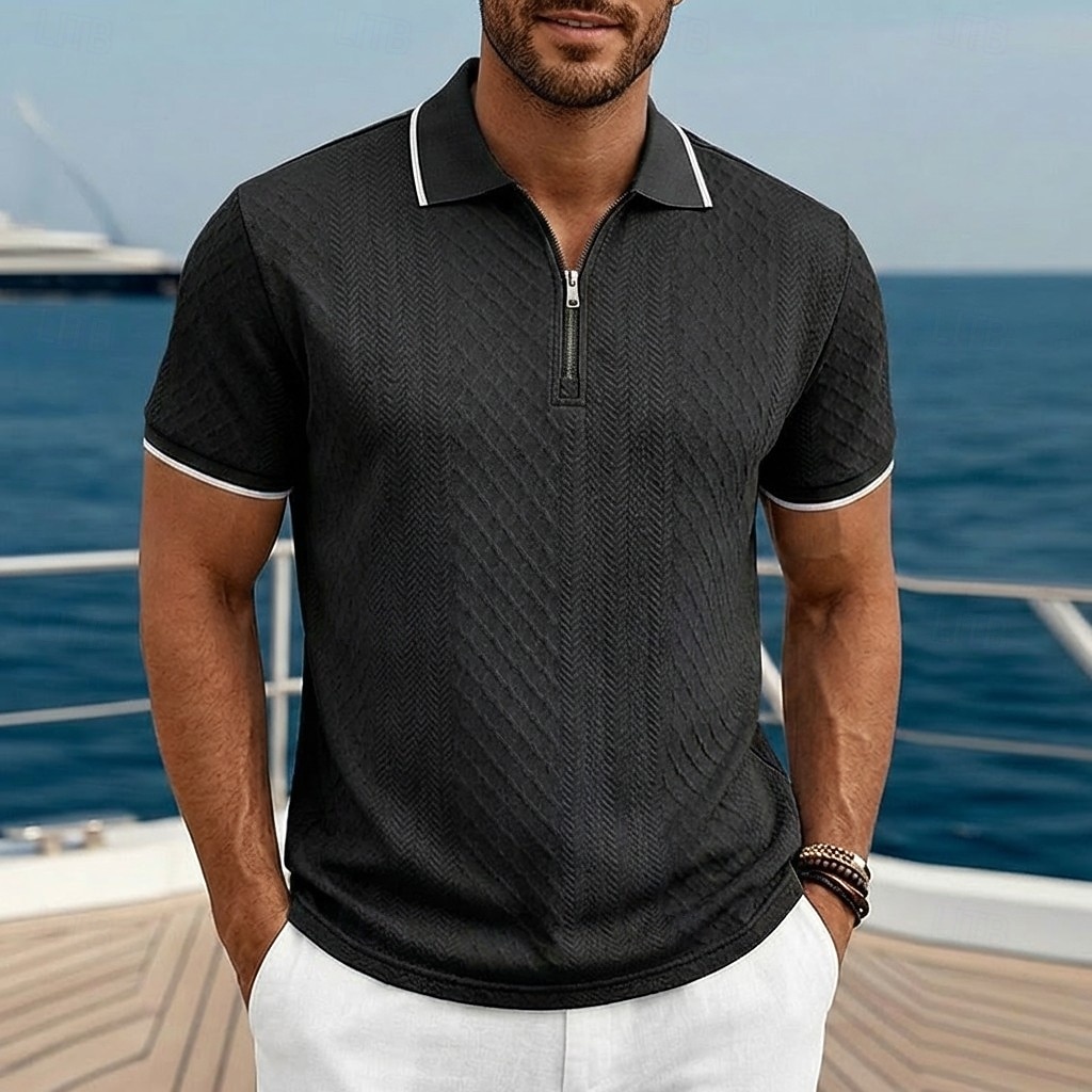 Per uomo Polo con zip Testurizzato Casuale Ferie Bavero Zip a un quarto Manica Corta Moda Essenziale Semplice Jacquard Zip a un quarto Primavera & Estate Estate Primavera Vestibilità regolare Blu del 2026 a $24.99 –P8
