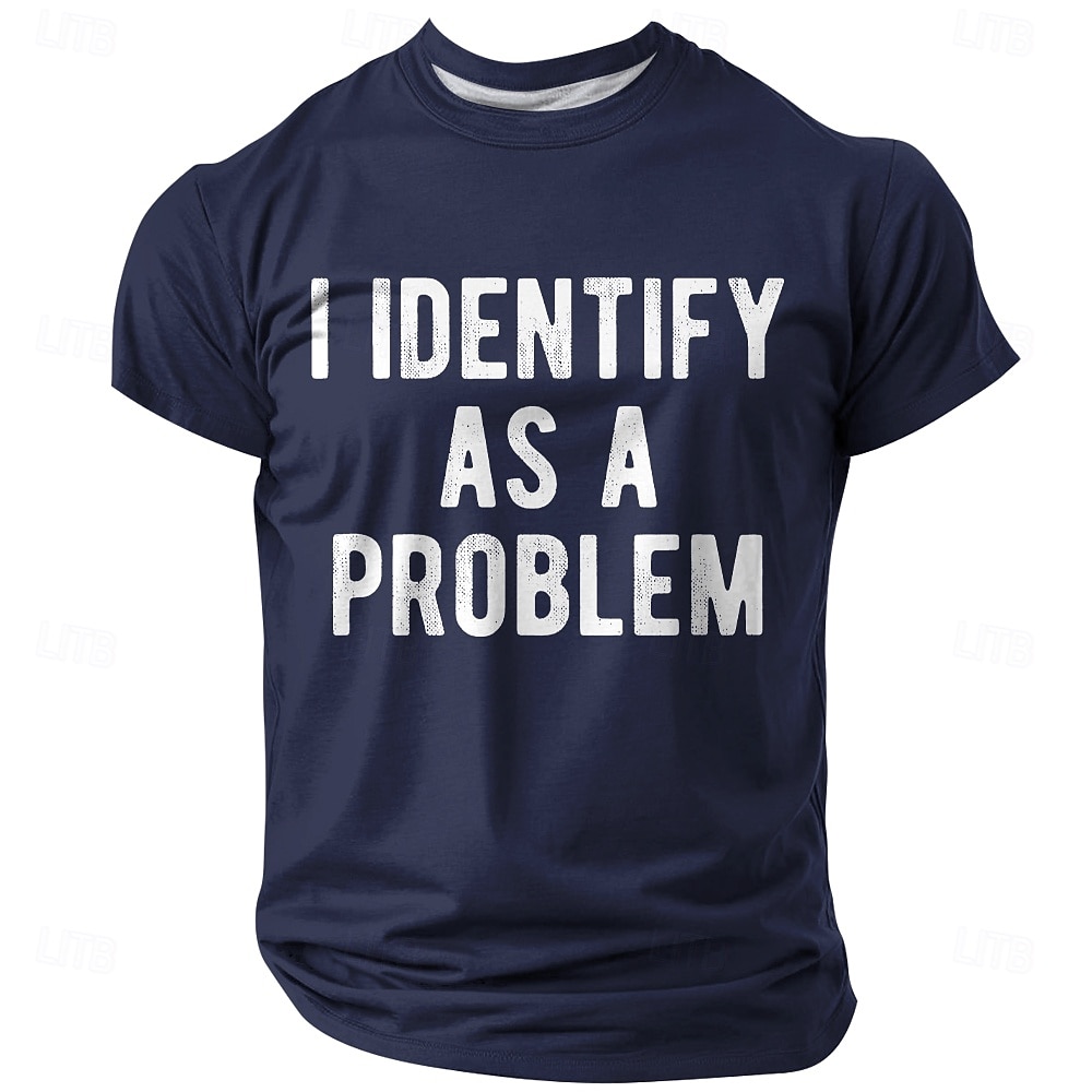 Camiseta retro divertida y sarcástica para hombre con estampado "Me identifico como un problema", corte regular, azul marino, ropa de diseñador, tallas S, M, L, XL, 2XL, 3XL. 2026 - $18.99 –P1