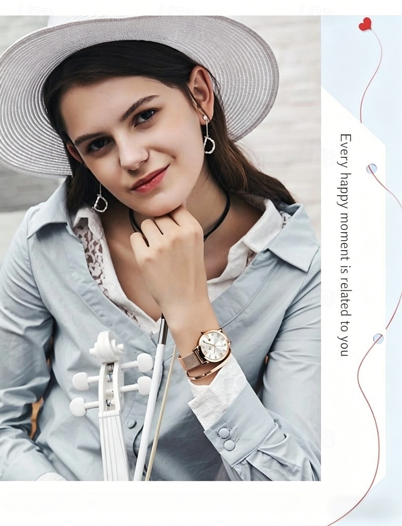 Ladies Watch Rose Gold, Waterproof Stainless Steel Mesh Band Women's Wristwatch, Elegant Sunray Dial with Date & Diamonds, Business Fashion Dress Watch Gift for Anniversary 2026 - $20.99 –P2