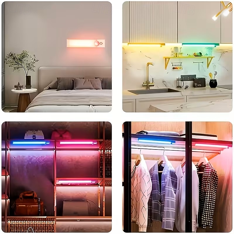 3ks rgb atmosférické osvětlení skříňky nabíjecí magnetická indukční LED pohybový senzor noční světlo bezdrátové osvětlení skříňky šatní skříně ložnice není třeba vrtat otvory ani pokládat dráty snadná 2026 - $23.99 –P2