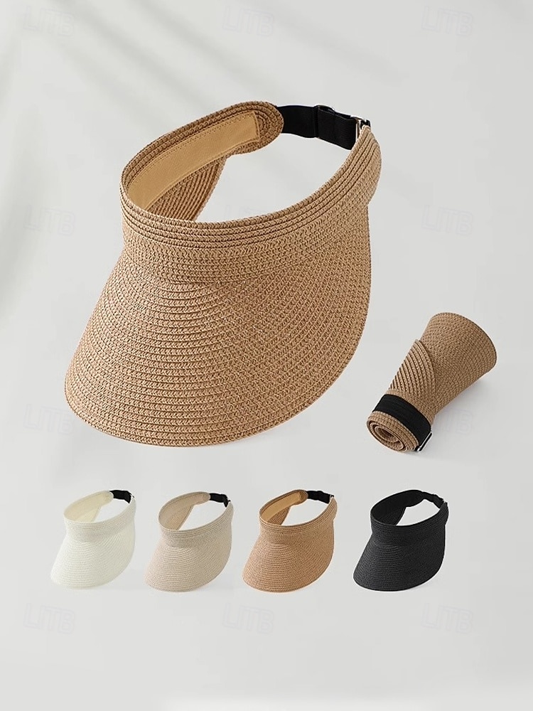 Visera de paja estilo boho para mujer, gorra de playa plegable y ajustable multicolor para vacaciones, resort de verano y uso casual diario. 2026 - $11.99 –P5