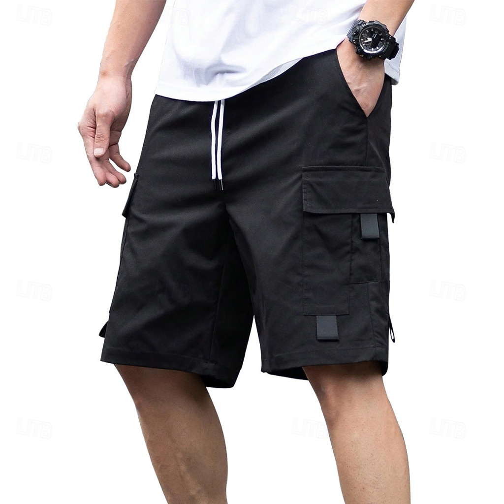 Herr Cargobyxor Cargo-shorts Shorts Casual shorts Snörning Ficka Elastisk midja Slät Enfärgat Knelängd Utomhus Streetwear Camping Mode Streetwear Svart Marinblå Oelastisk 2026 - $21.99 –P2