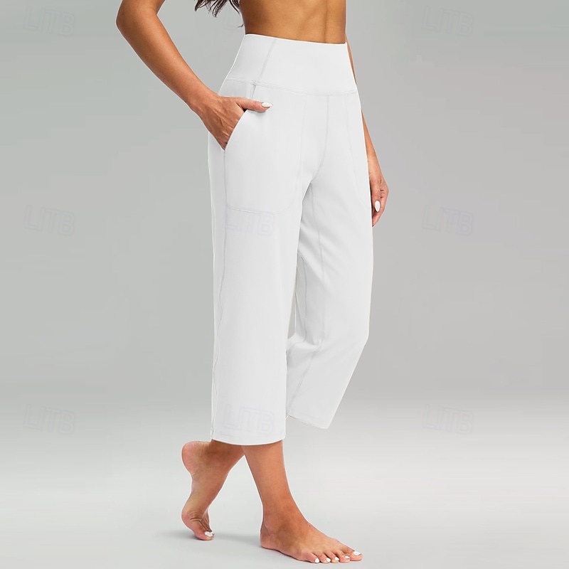 Women's Wide Leg Chinos Vacation Classic Style Basic Capris High Waist Plain Pocket Comfy Comfort Soft Stretchy Casual Gym Yoga Apricot Black White Army Green Spring Regular Fit 2026 - $8.49 –P6