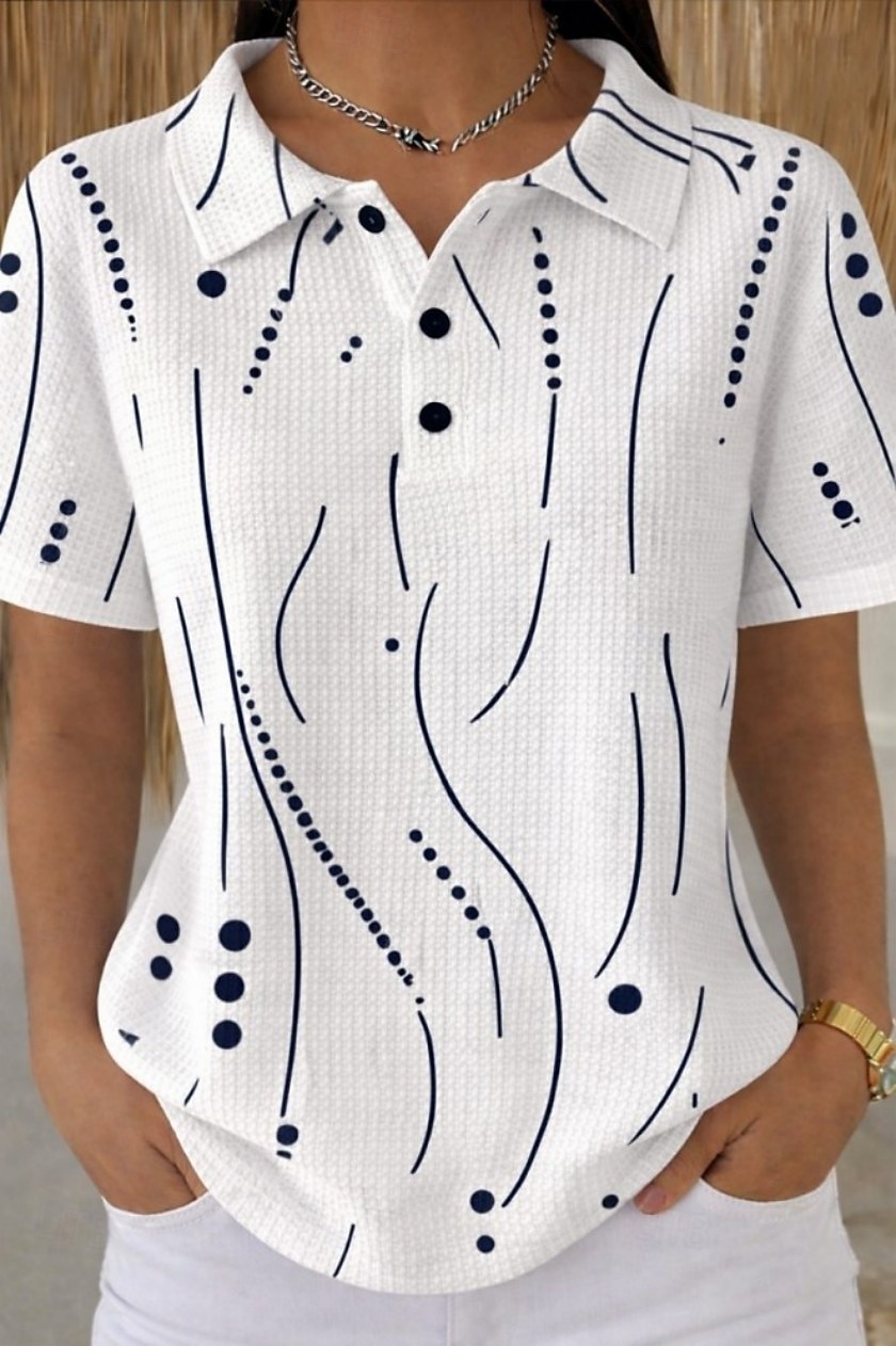 Damen Hemd Waffel-Poloshirts Sommeroberteile Grafik Geometrisch Tupfen Vintage Stilvoll Ärmellos Umlegekragen Normale Oberteile Strandhochzeit Lässig Täglich Blau Weiß Rosa Grün Sommer Frühling Herbst 2026 - $24.99 –P1