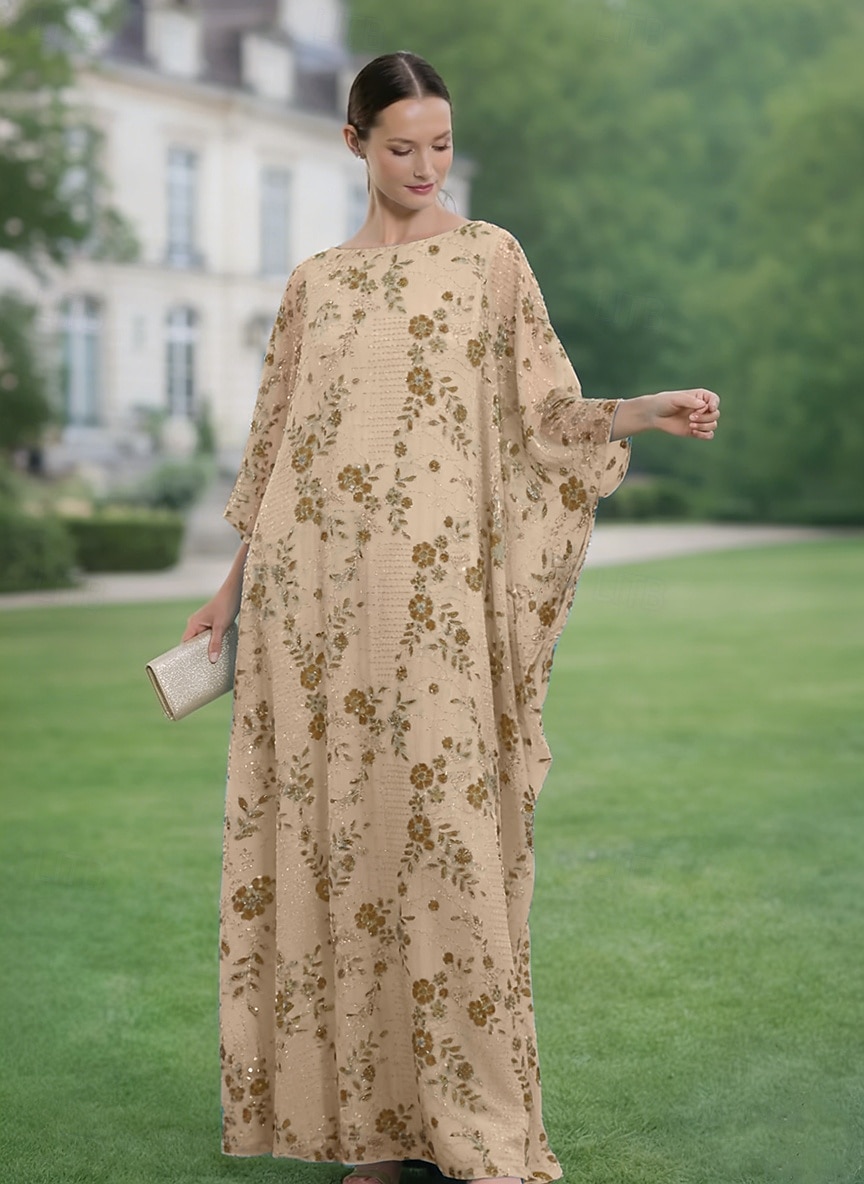 Linea ad A Abito Lunghezza al pavimento Abito da invitata a nozze Abito Formale Abito da sera Abito da cerimonia per signora Mezza Manica Scollo a Barca Elegante Semplice Abbellito Formale Chiffon del 2026 a $182.99 –P3