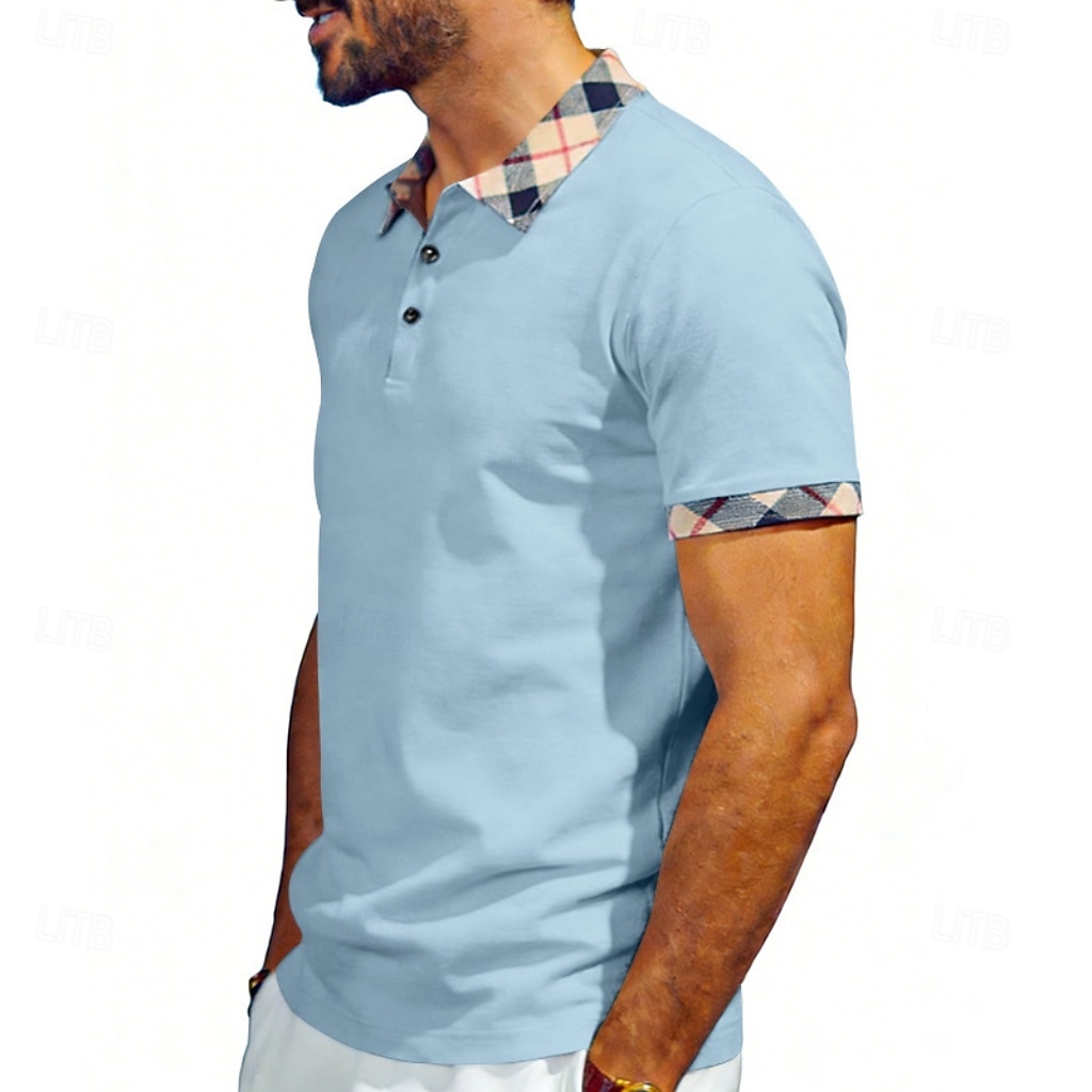 Hombre Camisetas polo Casual Negocio Diseño Manga Corta Básico Moderno Plaid Ligero Botones Verano Primavera Ajuste regular Azul Piscina Negro Blanco Rojo Azul Marino Albaricoque Camisetas polo 2026 - $21.99 –P8