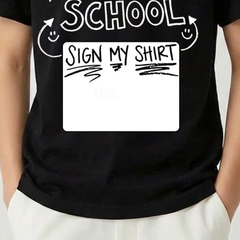100% Cotton Kids Boys' Black White Graphic Quotes & Sayings T shirt Blouse Crew Neck Short Sleeve Outdoor Dailywear Fashion Streetwear Designer Printing Summer 2026 - $15.99 –P6