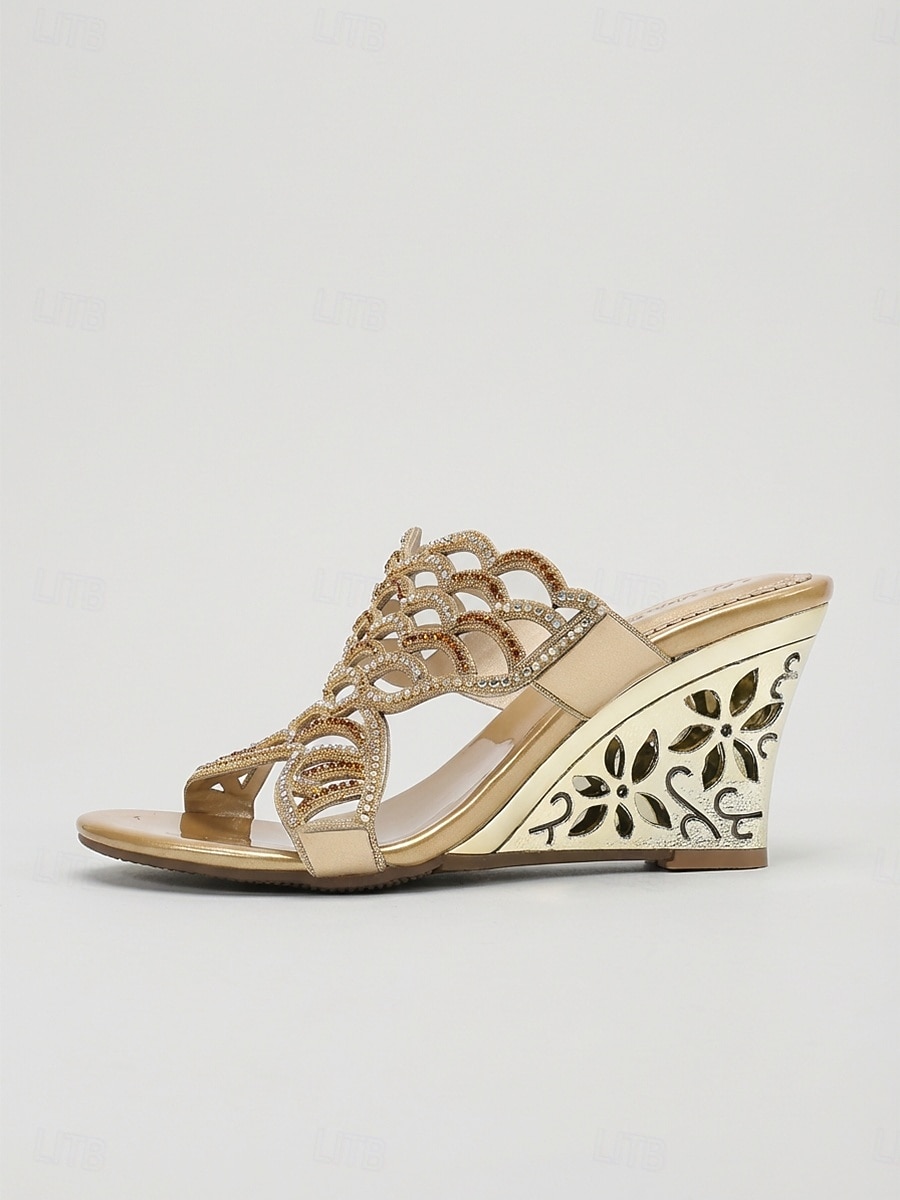 Women's Gold Wedge Heel Slides – Comfortable yet stylish, ideal for relaxed resort dinners by the sea 2026 - $54.99 –P4