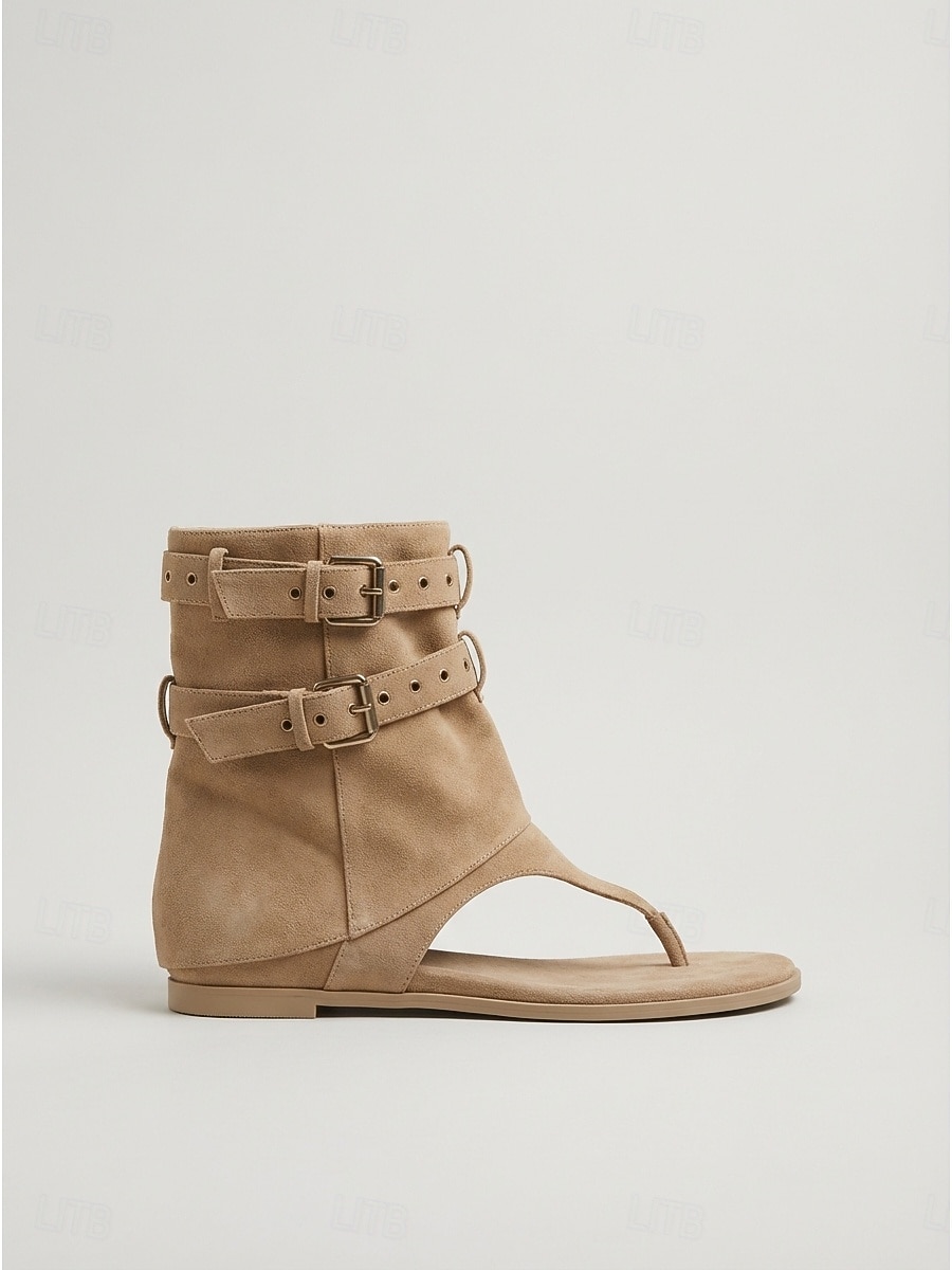 Damskie czarne botki na średnim obcasie z japonkami – stylowe sandały ze skóry ekologicznej z paskami z potrójną klamrą na festiwale muzyczne i imprezy rave &miejska odzież uliczna 2026 - $46.99 –P4