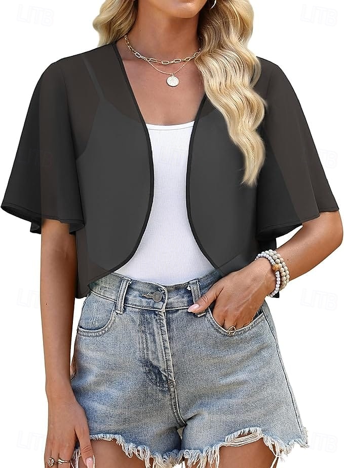 Scialle Donna Bolero Coprispalle Scialli della Madre Scialli della Sposa Elegante Signore Formale Manica Corta Chiffon Stole da matrimonio Con Colore puro Per Quotidiano Primavera & Estate del 2026 a $34.99 –P12