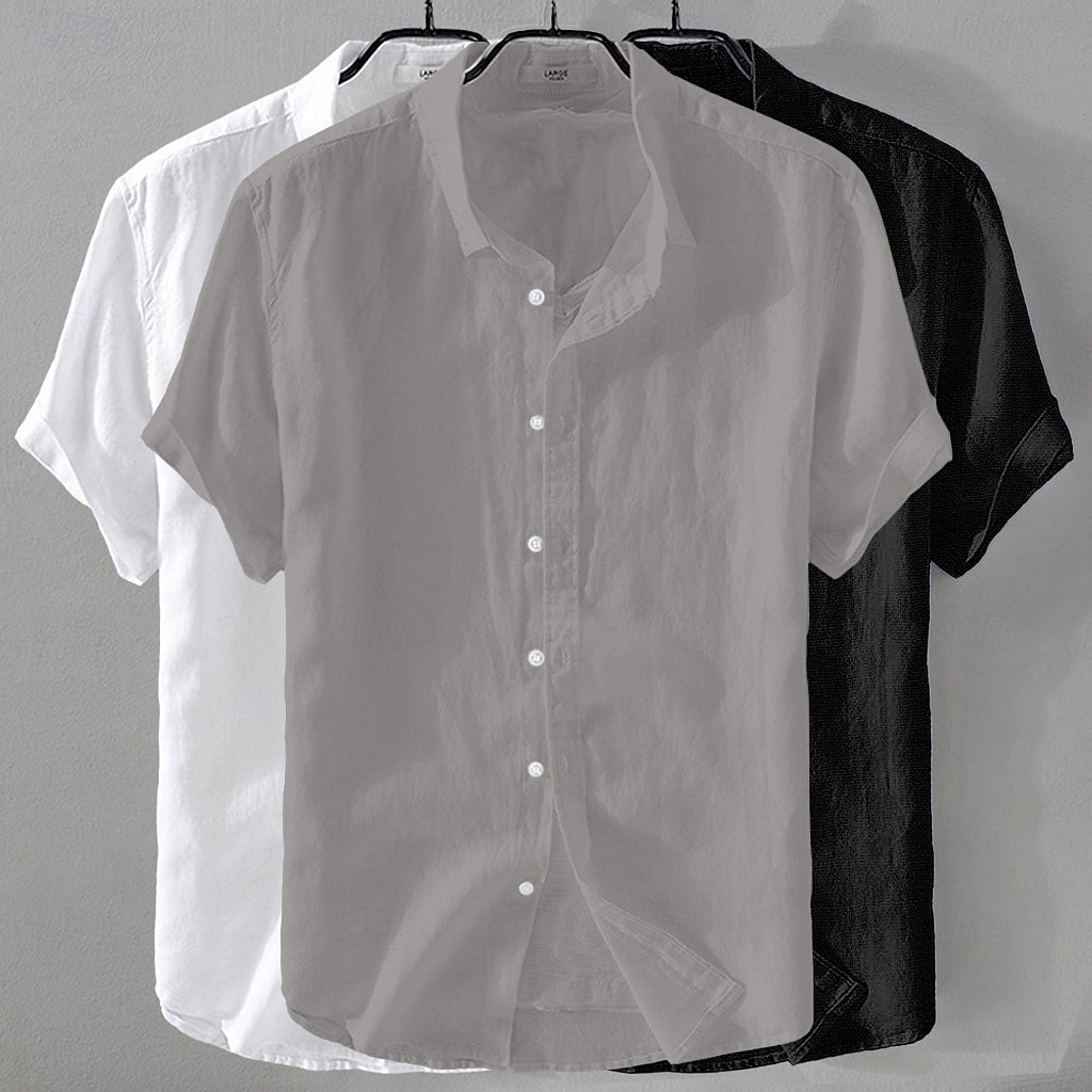 Per uomo Camicia Camicia di lino Camicia Estiva Abbigliamento da spiaggia Camicia con Bottoni Semplice Casuale Spiaggia Nero+Bianco+Grigio Blu navy + blu + bianco Kaki+Verde+Blu navy Blu navy + blu del 2026 a $41.99 –P9