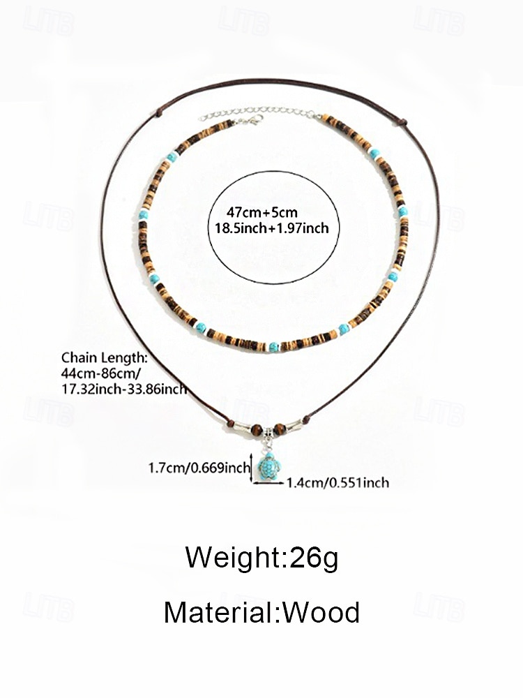 Herenketting in bohemian stijl met kokosnootschelp en turkoois, een gelaagde hanger van blauwe en bruine kralen, perfect voor strandvakanties, resortkleding, casual zomeroutfits en dagelijks gebruik. 2026 - $9.99 –P8