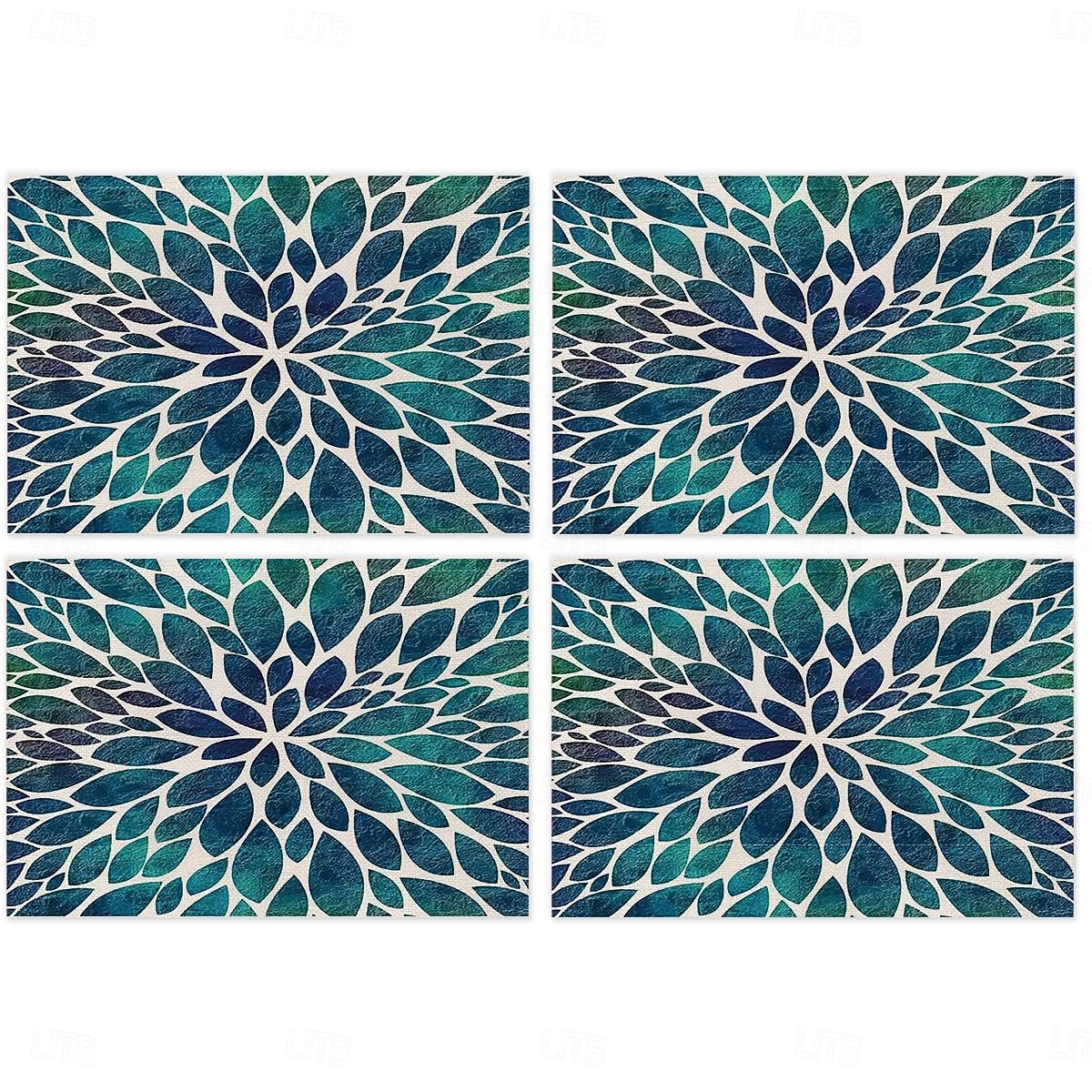 2026年 夏の海をイメージしたダイニングプレイスマット、ポリエステル100％の長方形テーブルマット、海の幾何学模様デザイン、洗濯機洗い可能、耐熱性、耐久性のあるテーブルプロテクター、モダンなホームキッチン  コレクション – $9.49 –P8