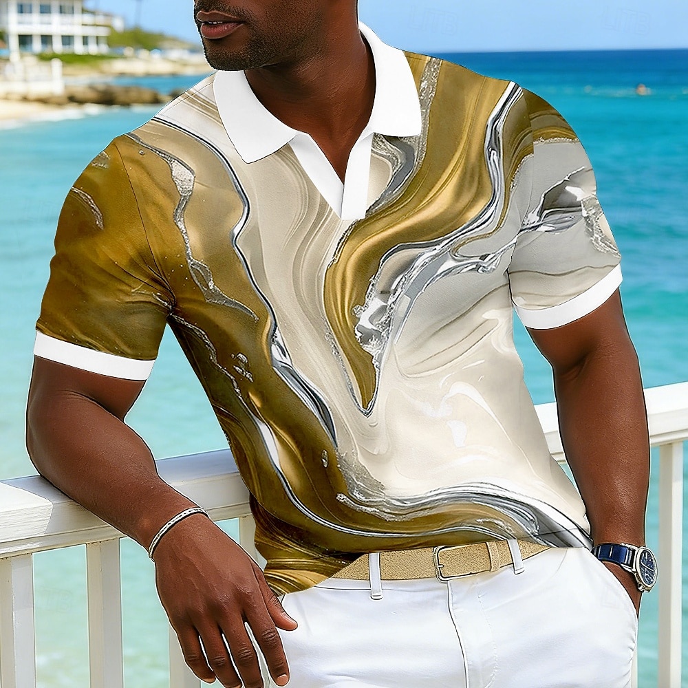 Men's Ombre Abstract Hawaiian Polo Shirts Short Sleeve Polo Shirts V Neck Casual Resort Athleisure Daily Wear Vacation Wear 3D Print Spring & Summer Blue Pink Purple 2026 - $21.99 –P5