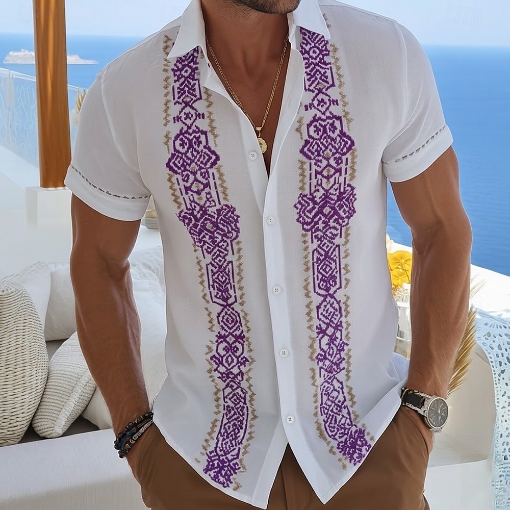 Homme Géométrique Ethnique Art abstrait Chemise Chemise Guayabera Chemise Boutonnée Manche Courte Vintage Rétro Quotidien Extérieur Vacances Été Printemps Col Rabattu Impression 3D Chemise en lin de 2026 ? $25.99 –P4