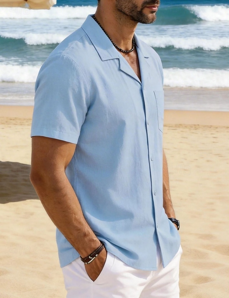 Per uomo Camicia Camicia di lino Camicia Estiva Camicia da Spiaggia Camicia con Bottoni Semplice Vacanza Ferie Nero Bianco Blu marino Azzurro cielo Manica Corta Collo a Lancia Estate Primavera del 2026 a $24.99 –P17