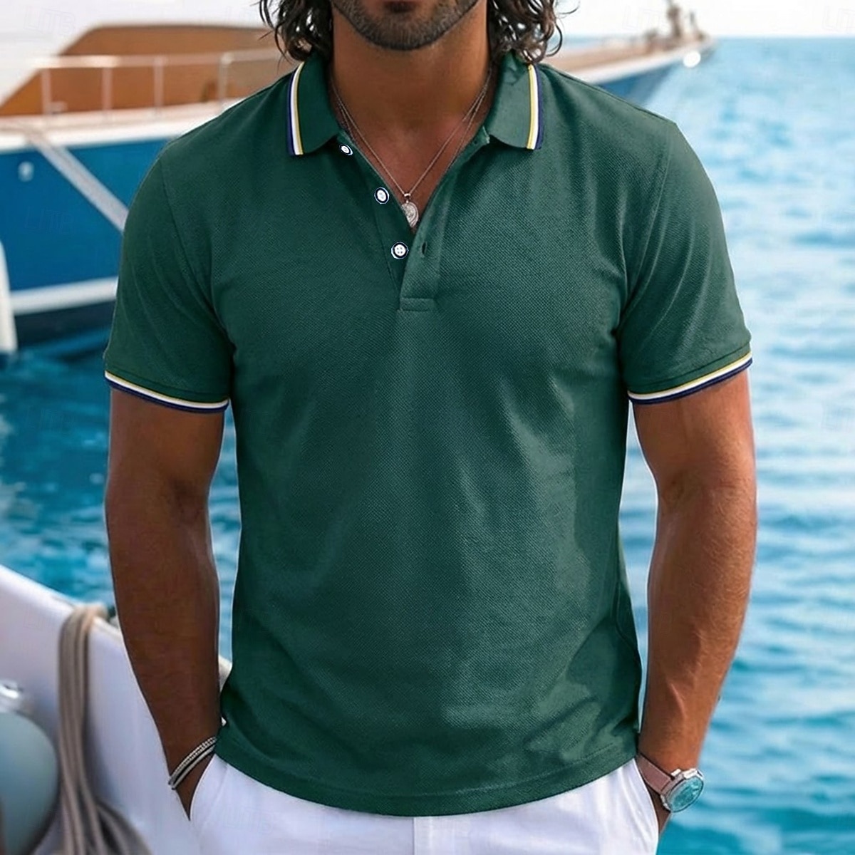 Per uomo Maglia da golf Polo Piqué Casuale Affari Colletto Polo a Coste Manica Corta Moda Essenziale Tinta unica Blocco di colori Bottoni Estate Primavera & Autunno Vestibilità regolare Blu azzurro del 2026 a $16.49 –P9