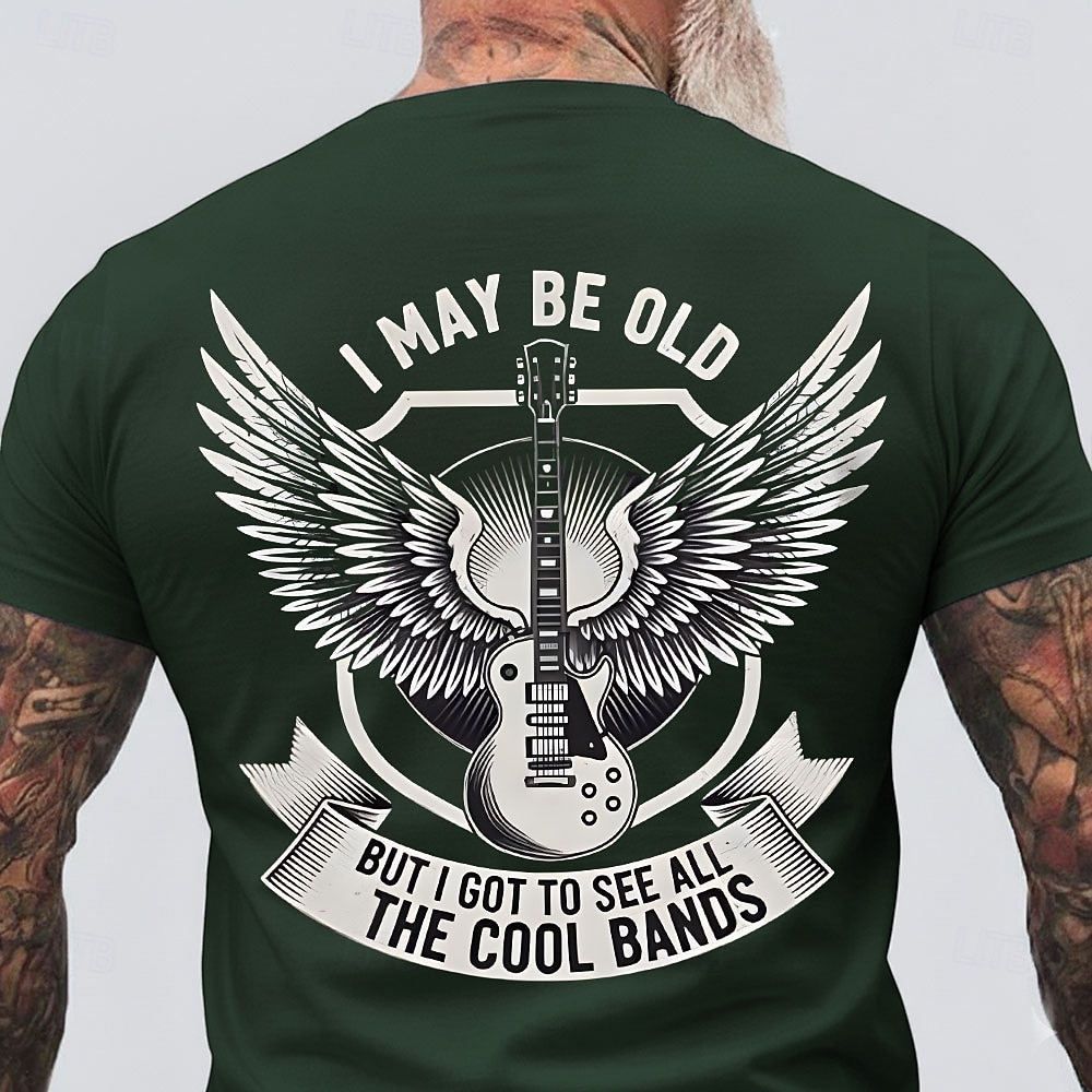 Men's I May Be Old But I Got To See All The Cool Bands Electric Guitar Wings Shield Retro Rock N Roll Music Lover T Shirt Graphic Crew Neck Regular Fit Casual Concert Designer Clothing Apparel S M L X 2026 - $18.99 –P3