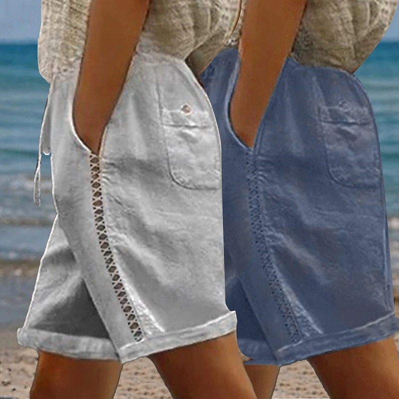 Pachete multiple 2 buc pantaloni scurți pentru femei 100% bumbac pantaloni scurți de vară pantaloni scurți de plajă pantaloni scurți la modă vacanță pantaloni scurți de bază natural simplu buzunare laterale decupate confort respirabil neelastic stradă cas 2026 - $42.99 –P4