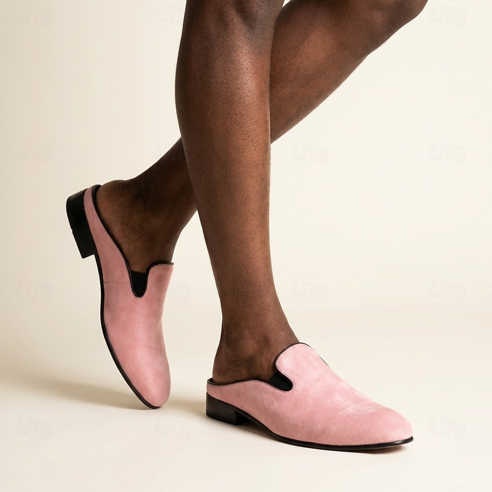 2026年 メンズ ピンク スエード ミュール ローファー スリッポン ファッション ドレスシューズ ソフトでエレガントなステートメント フットウェア 結婚式、パーティー、宴会、プロム、イブニング イベントに最適  コレクション – $46.99 –P2