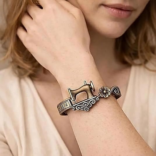 2 st vintage symaskinsmanschettarmband &ringset, armband med måttband i antik brons, unika smycken som present till hantverkare, skräddare, quiltare 2026 - $22.99 –P6