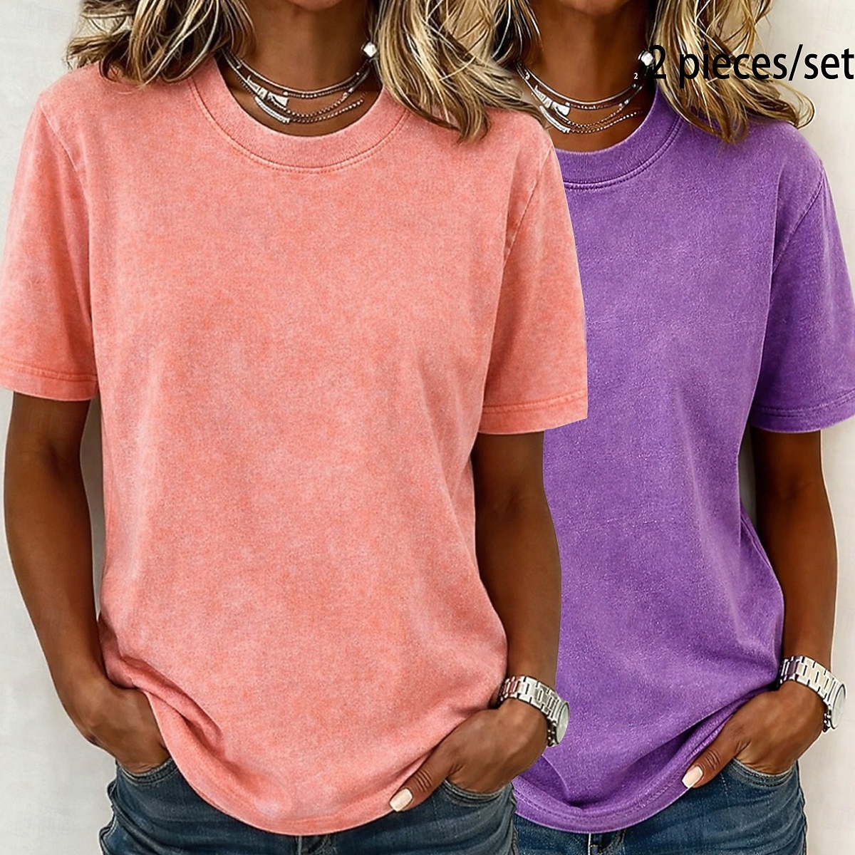 Γυναικείο T-shirt softfade™ από 100% βαμβάκι, βαμβακερό πουκάμισο, vintage πλυμένα τοπ, με οξύ, vintage πλυμένα, απλό, vintage μόδα, κομψό, κοντομάνικο, μακρύ μπλουζάκι με στρογγυλή λαιμόκοψη, casual, καθημερινό, έξοδο, ροζ+πορτοκαλί 2026 - $37.99 –P18
