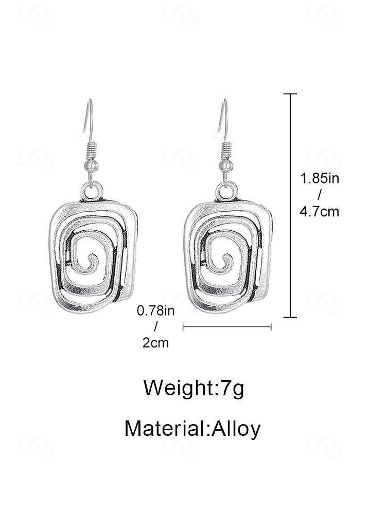 Damesoorbellen in bohemian stijl met geometrische spiraalvormige hangers van legering, goud- en zilverkleurige statement oorbellen voor strandvakanties, casual zomeroutfits en dagelijks gebruik. 2026 - $7.99 –P11