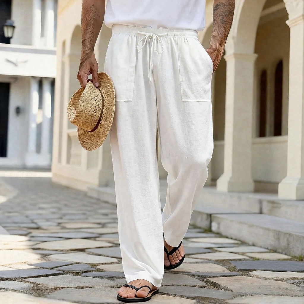 Homme Pantalons en Lin Pantalons Pantalon d'été Pantalons de Plage Cordon de serrage Avec Poches Jambe Droite Uni Confort Respirant Longueur complète Quotidien Extérieur Vêtements de rue Vacances Mode de 2026 ? $25.99 –P1