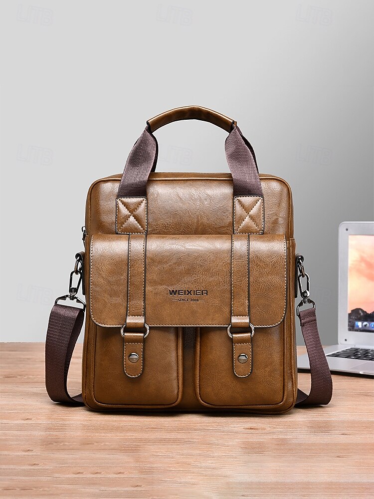 Messenger Bag für Herren aus Kunstleder, geräumige Aktentasche mit mehreren Fächern und verstellbarem Schultergurt, stilvolle Reisetasche für Freizeit und Beruf, geeignet für den täglichen Arbeitsweg und die Arbeit. 2026 - $32.99 –P5