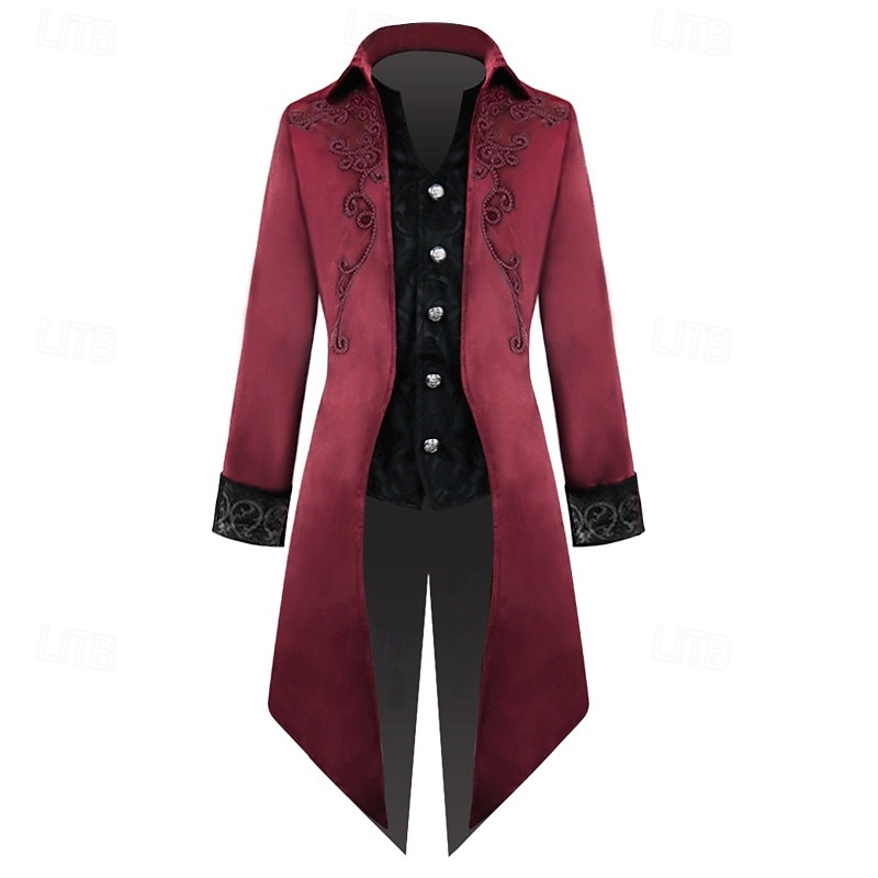 Retro Vintage Punk & Gothic Medieval Coat Tailcoat Prince Nobleman Jacquard Fancy Dress Men's Ebenezer Scrooge Elf Royal Steampunk Masquerade Party Adults Coat Christmas 2026 - $52.99 –P9