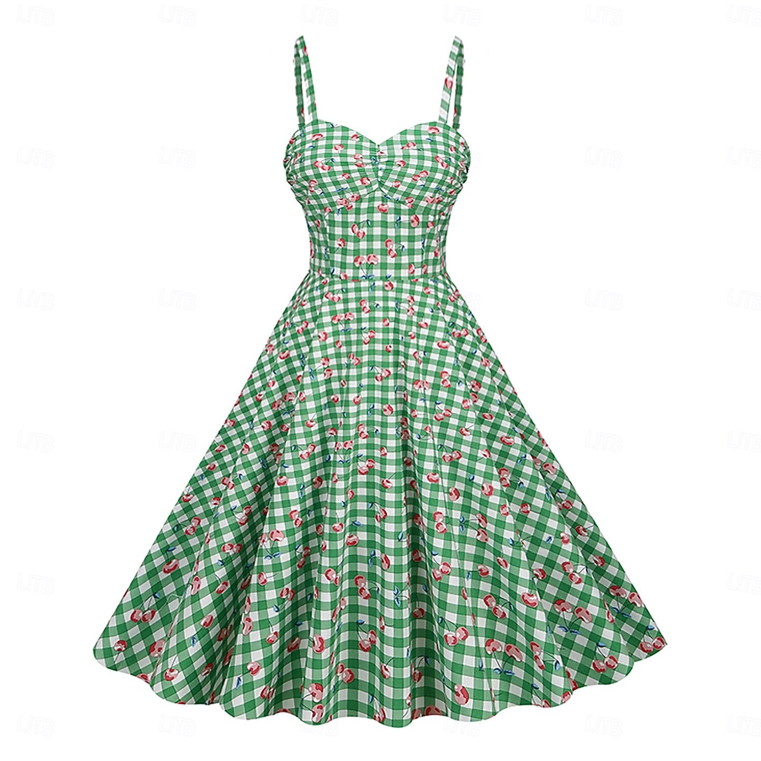 1950s Retro Vintage Rockabilly Midi Dress Swing Dress Flare Dress Sleeveless Spaghetti Strap Floral Checkered / Gingham Fit & Flare Swing Sweetheart Neck Fancy Dress Women's Party Dailywear Casual 2026 - $48.99 –P1