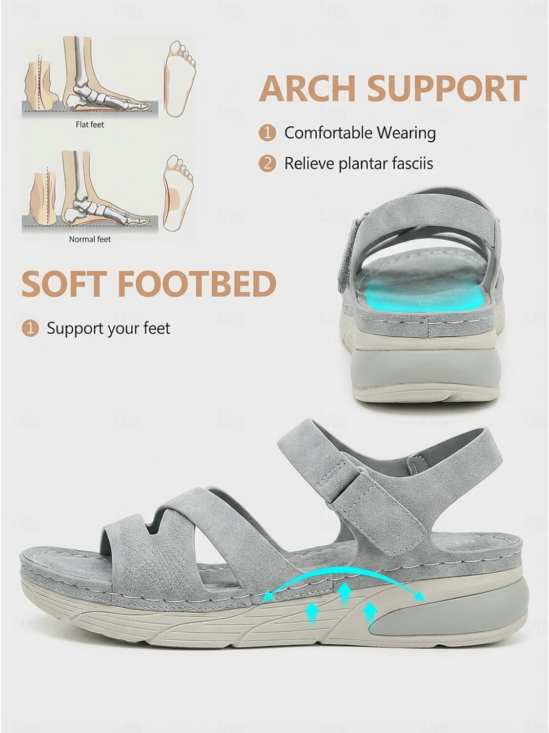 Women's Gray Comfortable Arch Support Sandals – Lightweight Cushioned Ankle Strap Walking Sandals, Soft Casual Shoes for Travel, Shopping, Outdoor Walking & Everyday Wear 2026 - $32.99 –P2