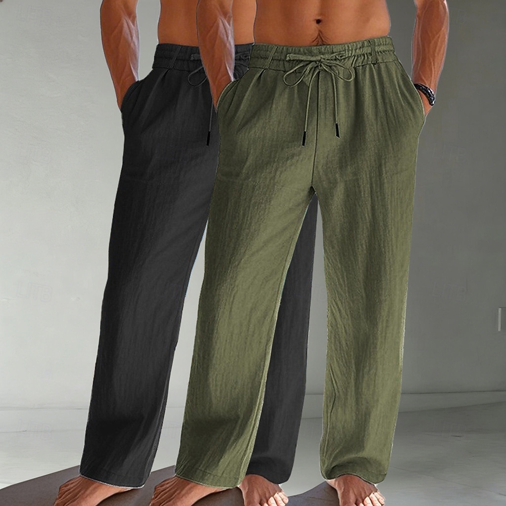 Homens Calças de linho Calças Calça verão Calças largas Calças de praia Com Cordão Bolsos Cintura elástica Tecido Conforto Respirável Comprimento total Diário Praia Férias Férias Havaiana Branco de 2026 por $39.99 –P3