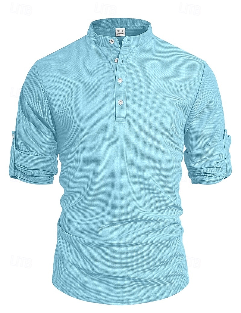 Herren T Shirt Waffel-Henley-Hemd Henley Hemd Langarmshirt Langarm Henley Sommer Frühling Einfach Mode Streetwear Freizeit Knöpfe Lässig Täglich Urlaub Blau Schwarz Weiß Top T-Shirt für Herren 2026 - $24.99 –P1