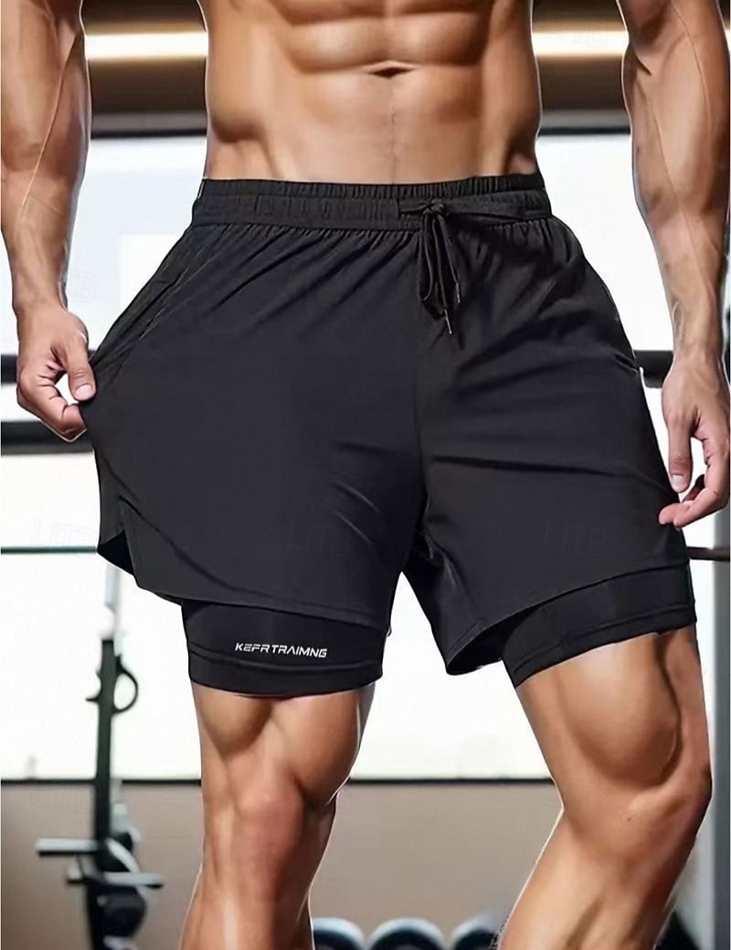 Men's Shorts Casual Shorts Athletic Short Pocket Elastic Waist 2 in 1 Plain Solid Quick Dry Breathable Short Daily Outdoor Gym Sports Sport Blue Black Micro-elastic 2026 - $14.99 –P2