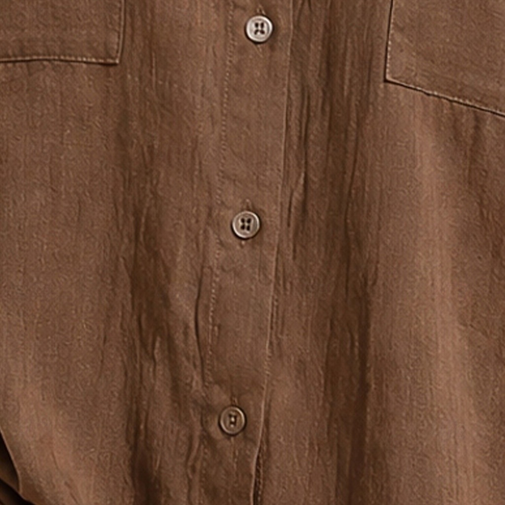 Dame Skjorte Uformell skjorte Skjorte med knapper Bomullsskjorte Helfarge عادي Elegant Ferie Mote Langermet Aftæpning Lange topper Gateklær Strand Ferie Brun Sommer Vår Høst 2026 - $29.99 –P4